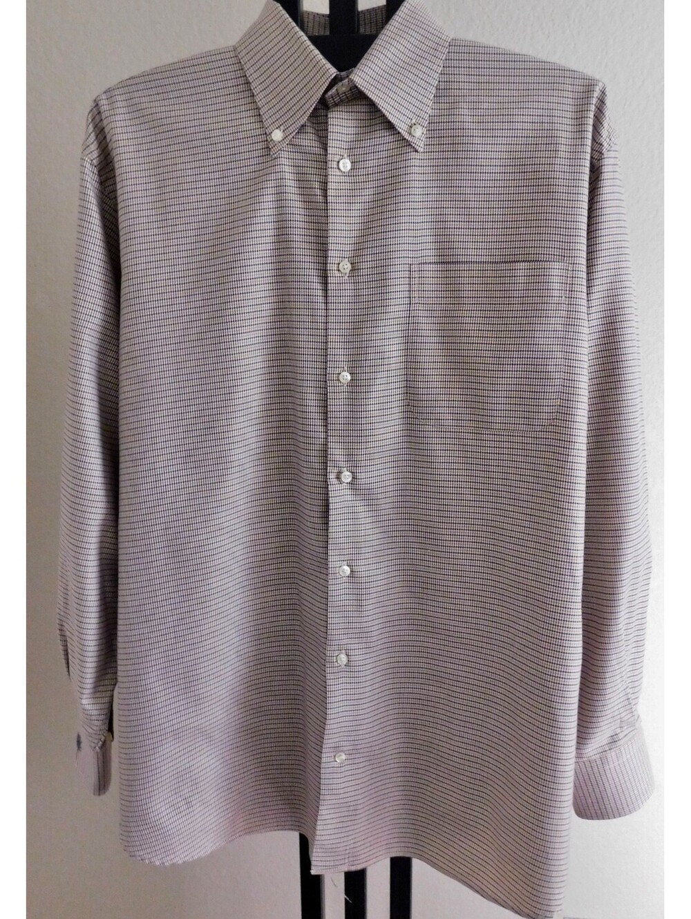 Peter Millar Men's Size L Houndstooth Button Down Shirt Cotton Tan Brown Golf
